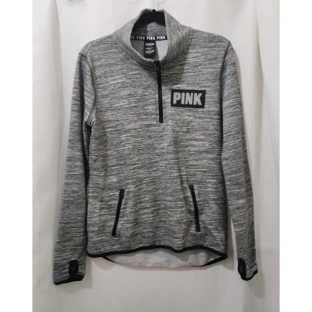VICTORIA'S‎ SECRET  PINK 1/4 ZIP JACKET PULLOVER RUNNING Heathered Gray Size Med